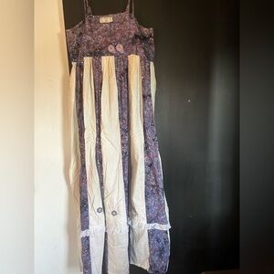 Cotton Patchwork Batik Embroidered Boho Hippie Maxi Sundress Size M